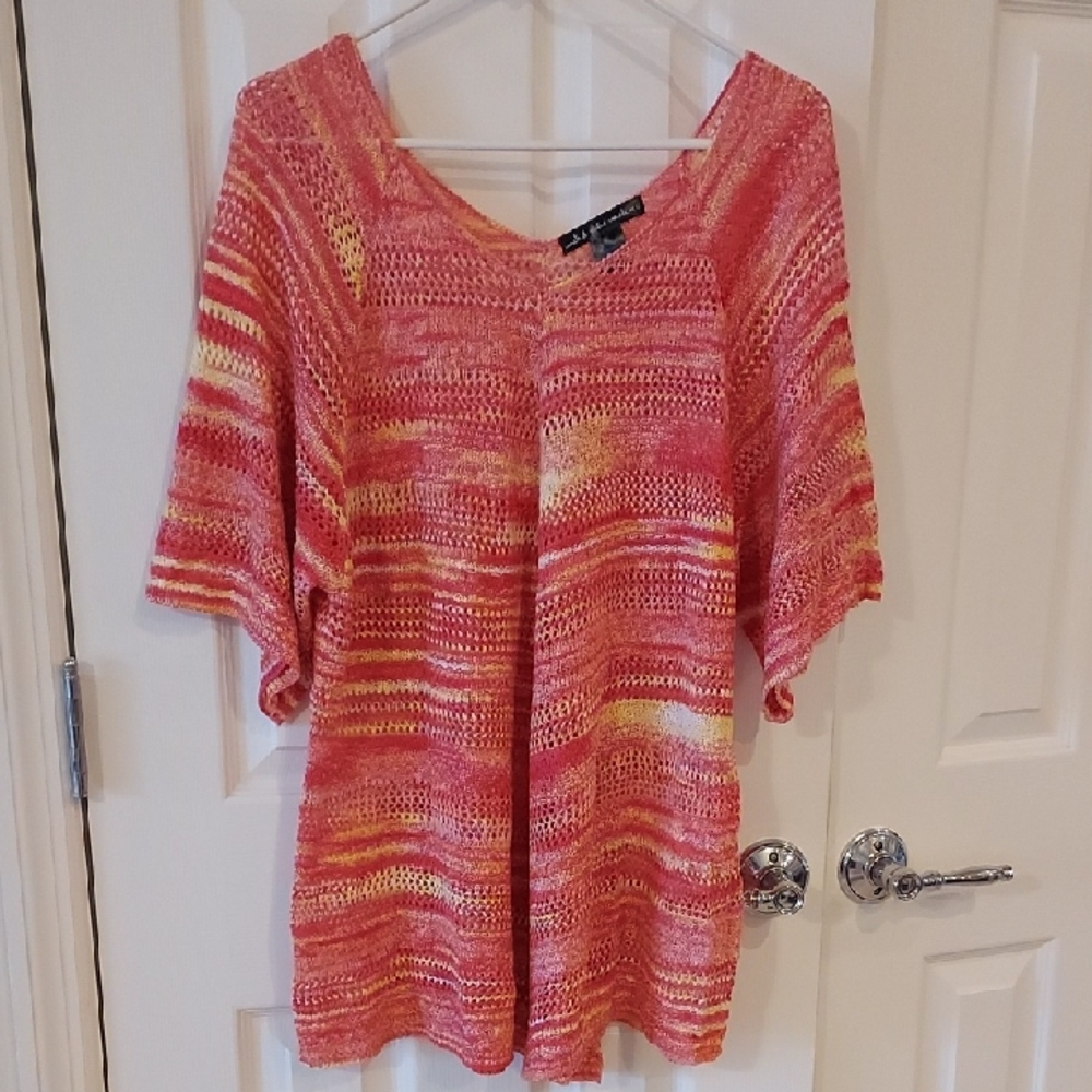 United States Sweaters Pink and Yellow V-Neck Sweater